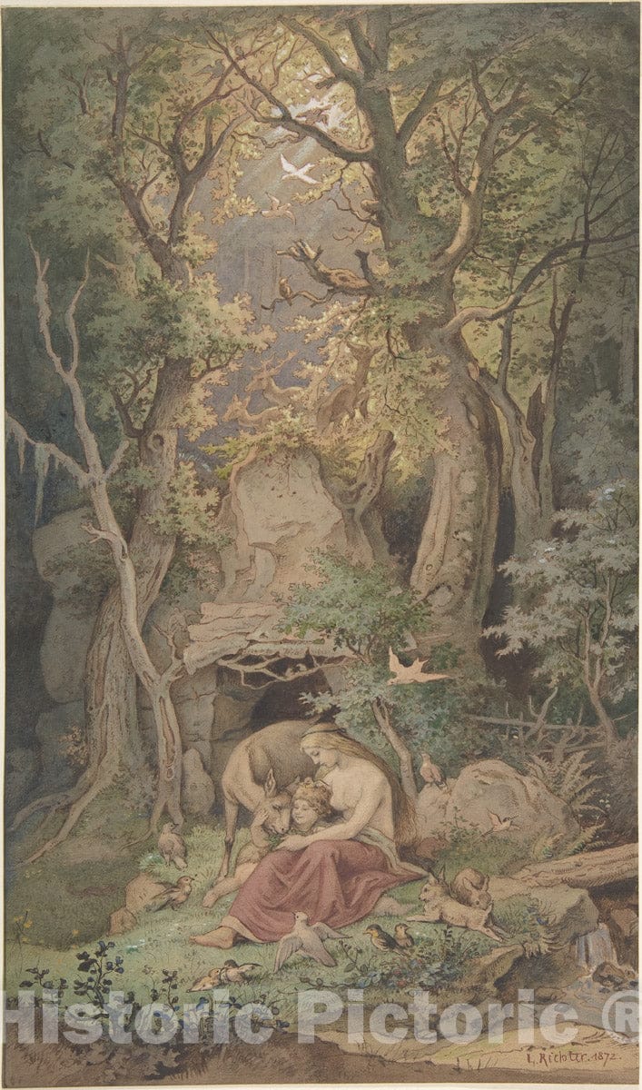 Art Print : Adrian Ludwig Richter - Genoveva : Vintage Wall Art