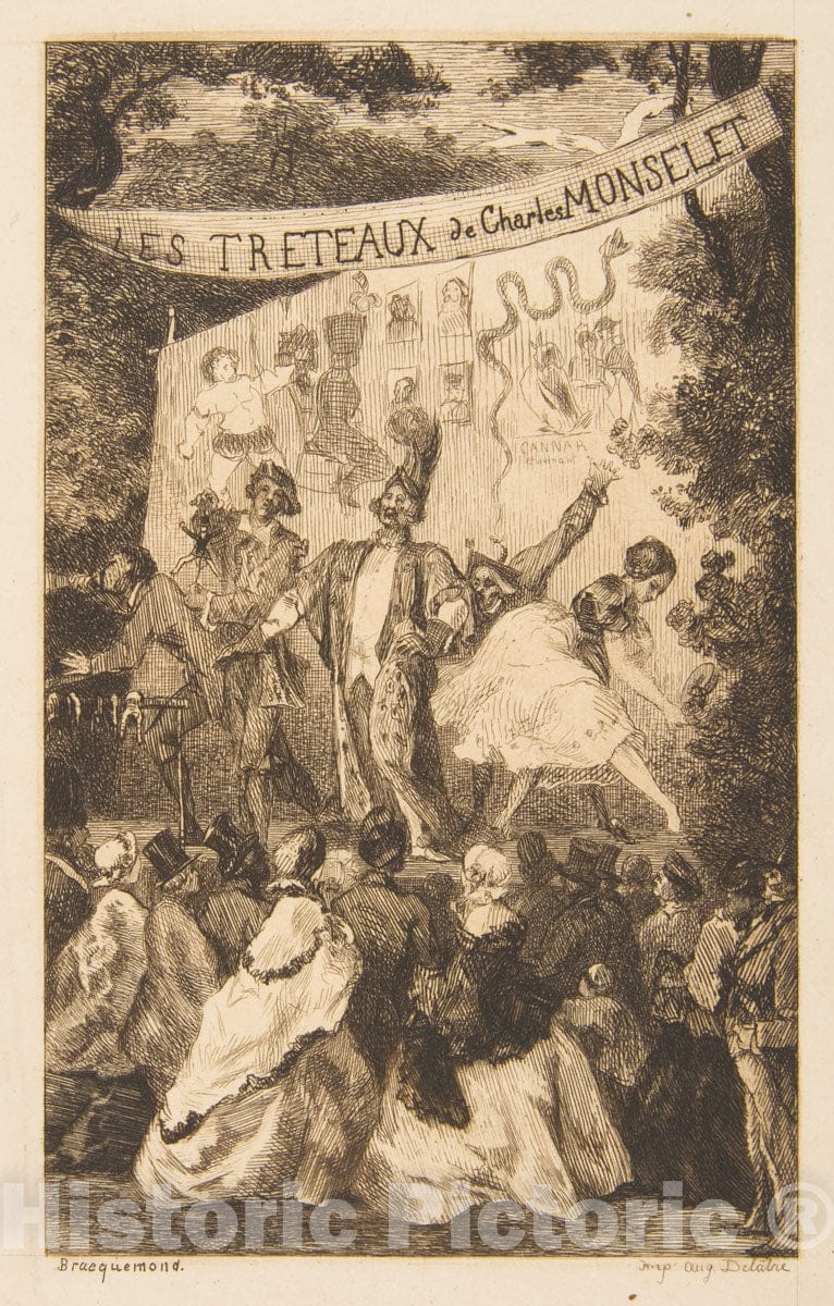 Art Print : Félix Bracquemond - Frontispiece for Les Tréteaux by Charles Monselet Paris, 1859 : Vintage Wall Art