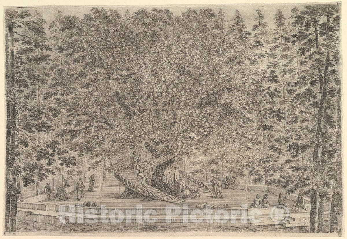 Art Print : A Large inhabited Tree in Center with ramps Leading Around The Trunk - Artist: Stefano Della Bella - Created: c1653 : Vintage Wall Art