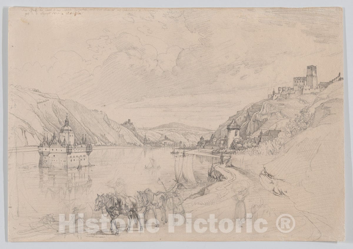 Art Print : Johann Adam Klein - View of The Rhine with Pfalzgrafenstein Castle and Kaub Seen from The South-East : Vintage Wall Art