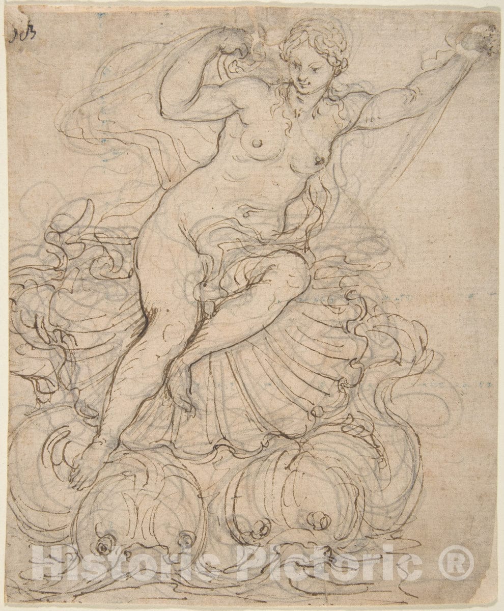 Art Print : Giovanni Battista Foggini - Galatea on her Chariot Drawn by Dolphins : Vintage Wall Art