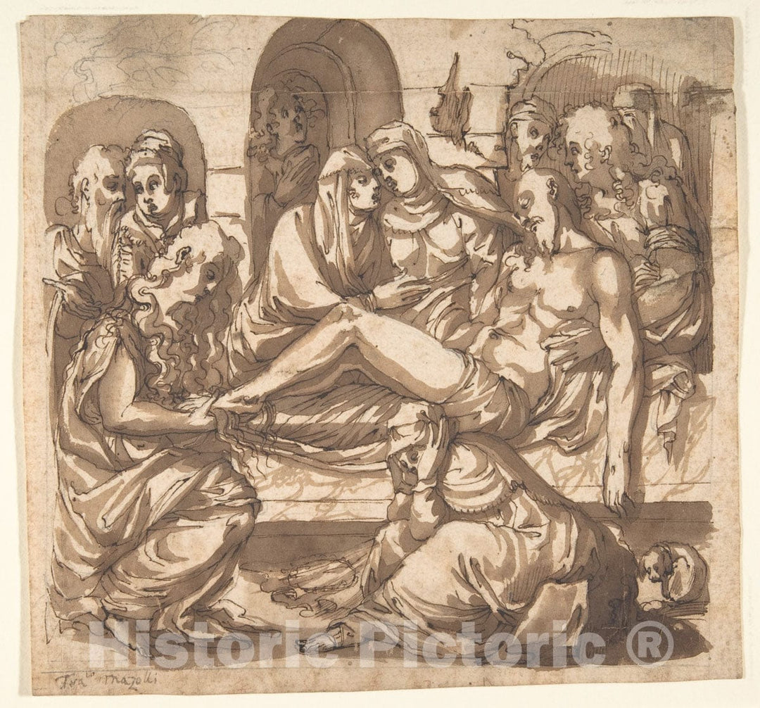 Art Print : Traditionally Ascribed to MASO da San Friano (Tommaso Manzuoli) - Entombment : Vintage Wall Art