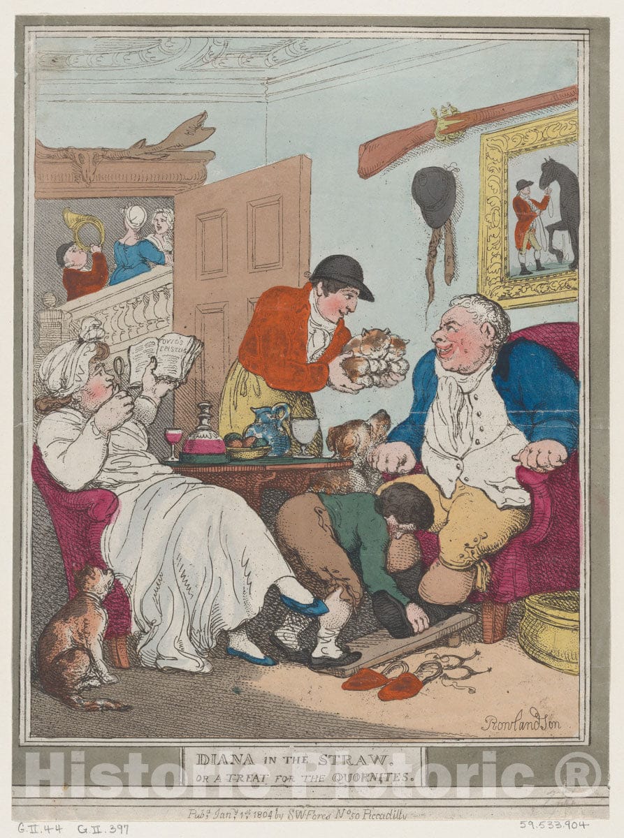 Art Print : Thomas Rowlandson - Diana in The Straw, or A Treat for Quornites : Vintage Wall Art