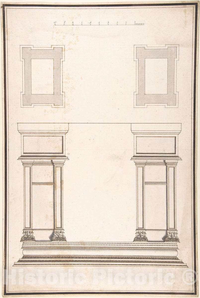 Art Print : Antonio Maria Visentini - Entrance Portal: Plan and Elevation, Each Pier Consisting of Two Pilasters : Vintage Wall Art