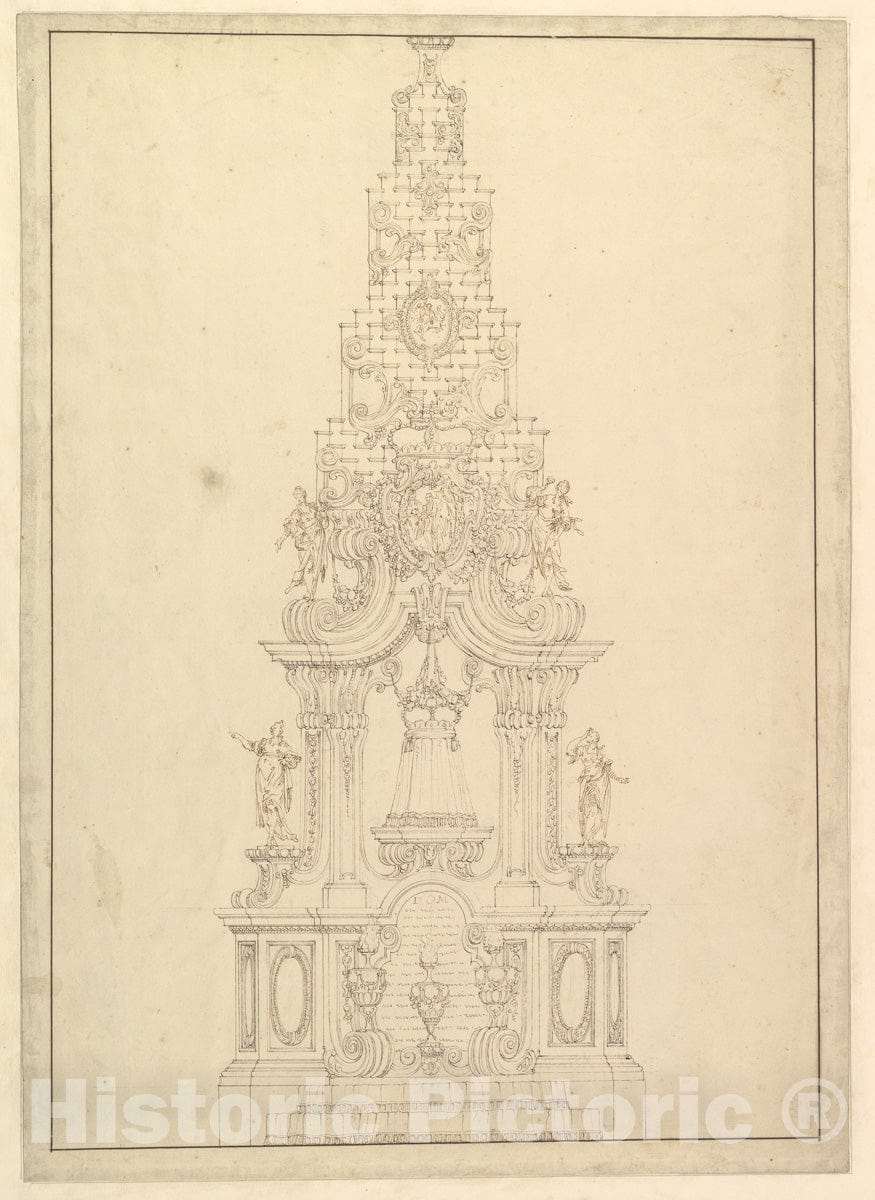 Art Print : Elevation of a Catafalque - Artist: Giuseppe Galli Bibiena - Created: 1696–1756 1 : Vintage Wall Art