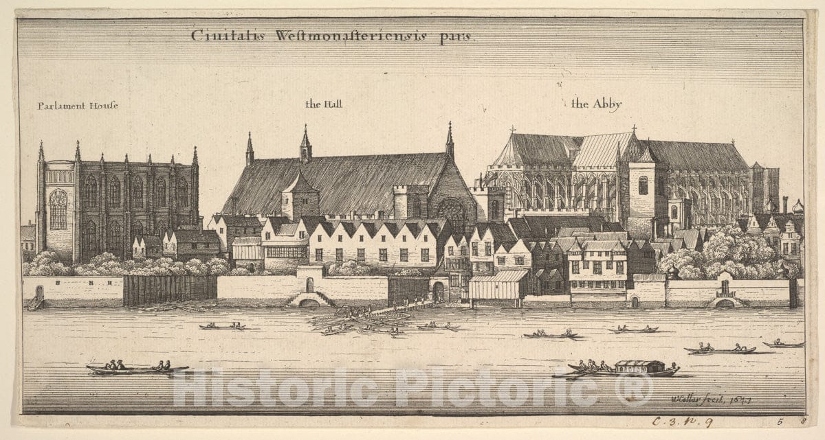 Art Print : Wenceslaus Hollar - Ciuitatis Westmonasteriensis pars (Westminster from The River) : Vintage Wall Art