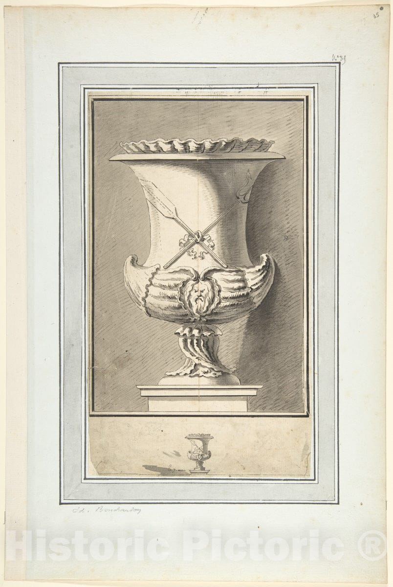 Art Print : Circle of Edme Bouchardon - Study for Plate 7 of Bouchardon's Premier Livre de vases : Vintage Wall Art