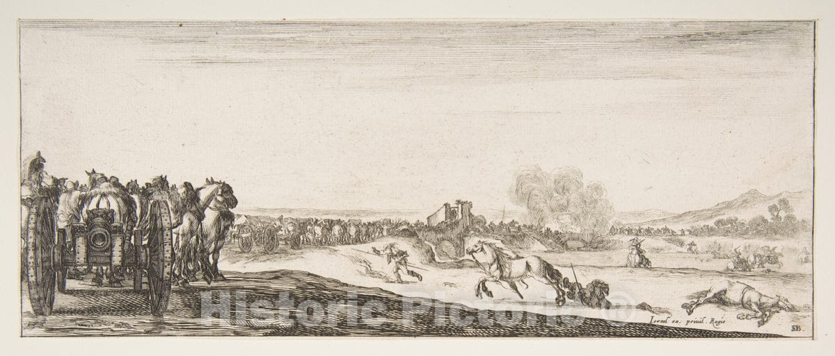 Art Print : A Procession of Horse-Drawn Cannon Carriages - Artist: Stefano Della Bella - Created: c1641 : Vintage Wall Art