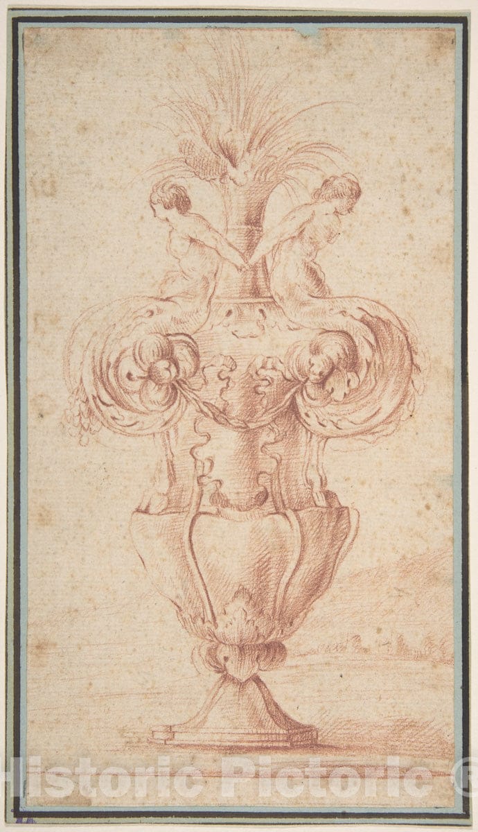 Art Print : French, 18th Century - Vase with Two Female Hybrid Figures : Vintage Wall Art
