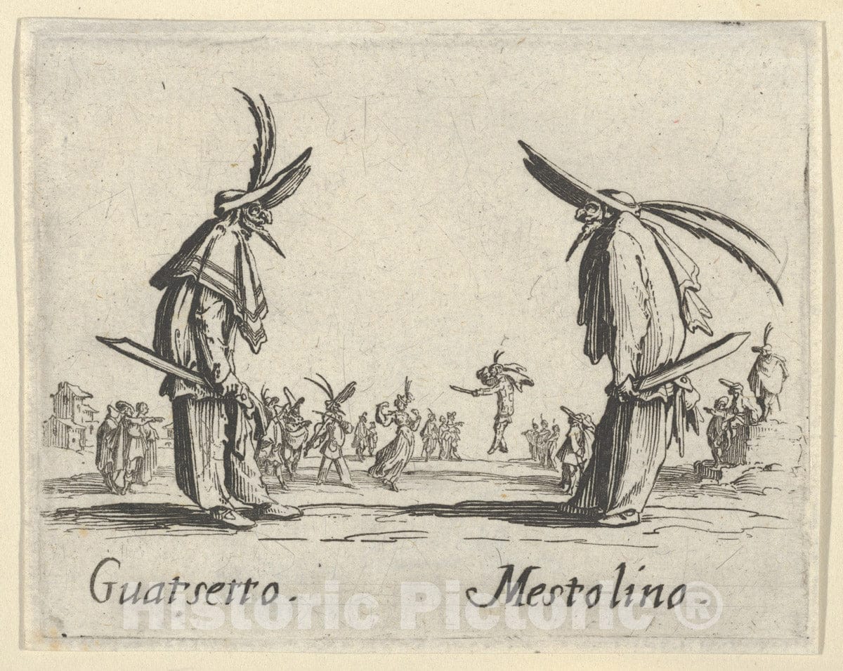 Art Print : Jacques Callot - Guarserro - Mestolino, from The Balli di Sfessania : Vintage Wall Art