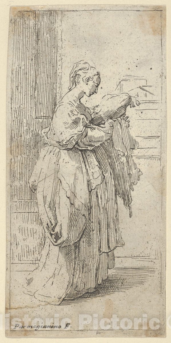 Art Print : Guido Reni - Girl Carrying a Cushion, seen in Profile Facing Right 1 : Vintage Wall Art
