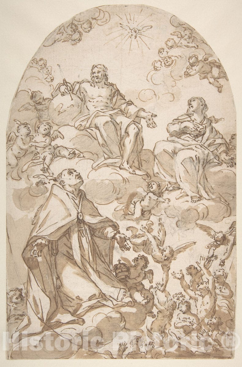 Art Print : Giovanni Odazzi - Saint Gregory The Great Interceding for Souls in Purgatory : Vintage Wall Art
