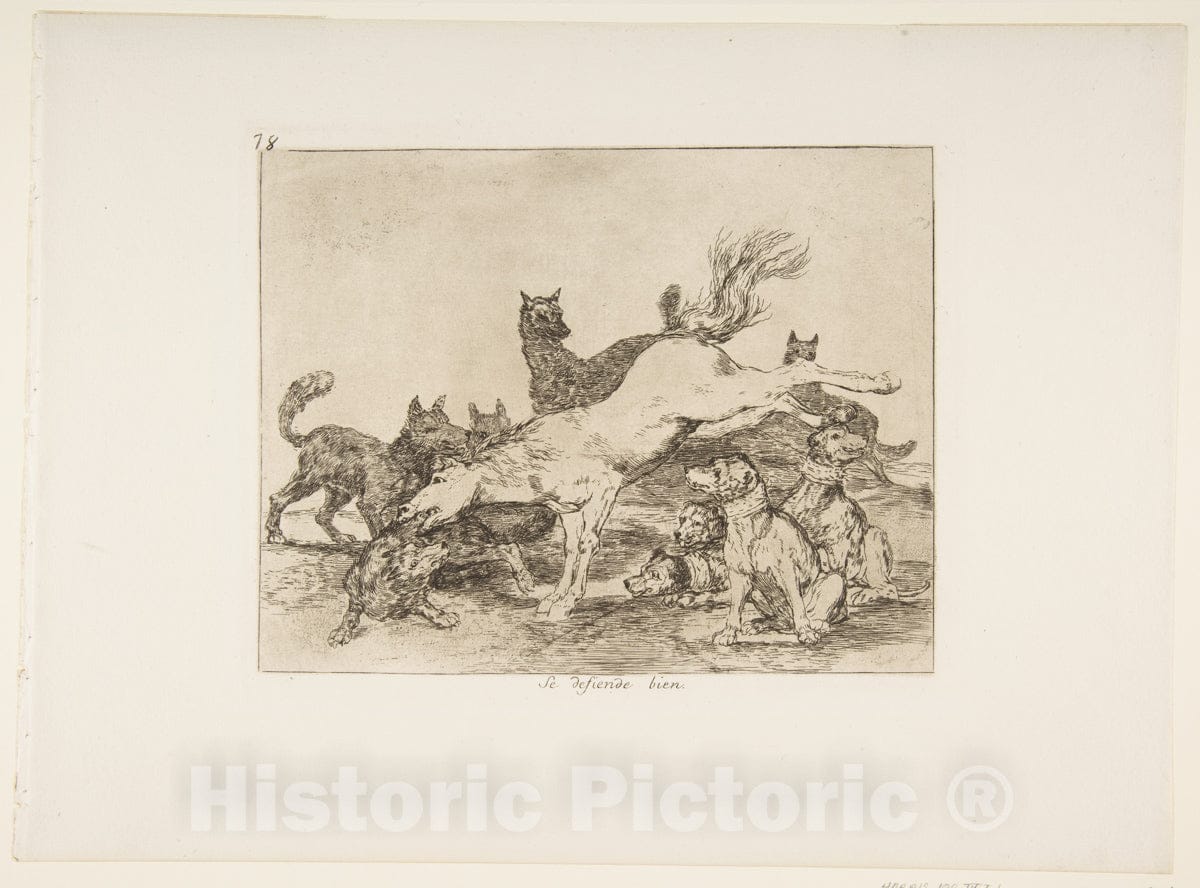 Art Print : Goya - Plate 78 from 'The Disasters of War' (Los Desastres de la Guerra): 'He defends himself well' ' (Se defiende bien.) : Vintage Wall Art