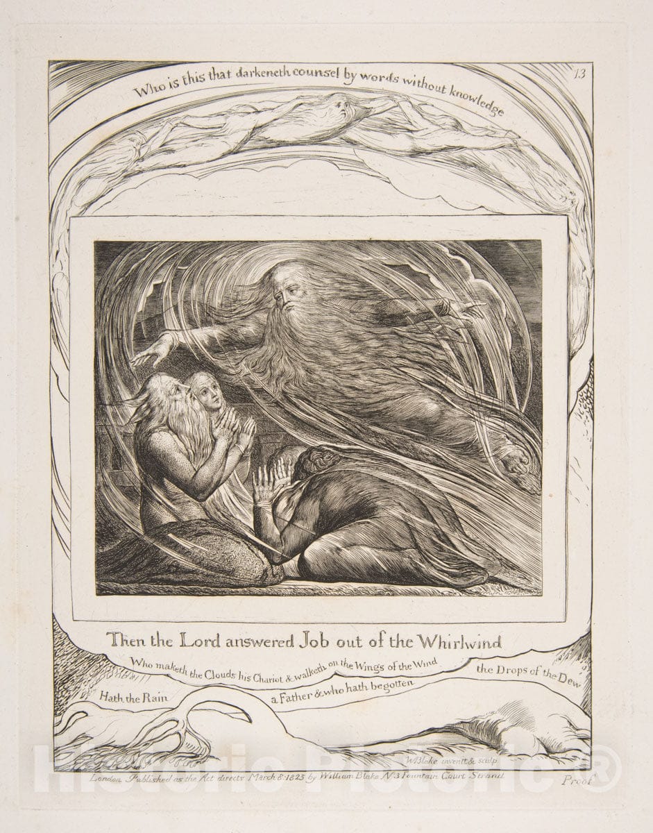 Art Print : William Blake - The Lord Answering Job Out of The Whirlwind, from Illustrations of The Book of Job : Vintage Wall Art