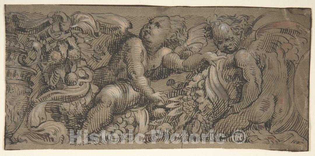 Art Print : Italian, 19th Century - Frieze with Putti : Vintage Wall Art