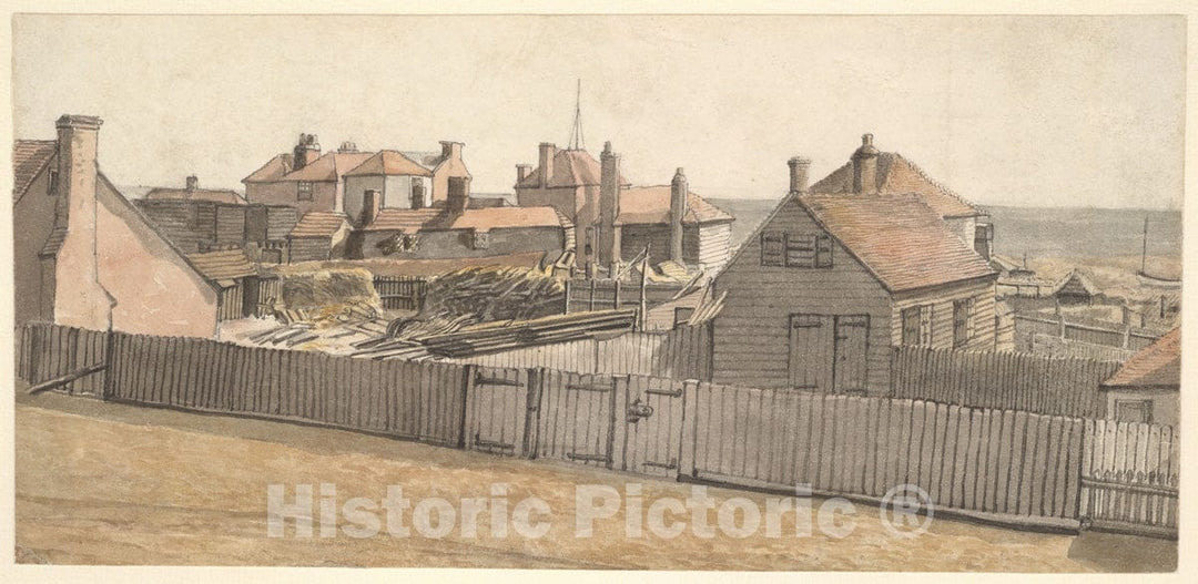 Art Print : William Henry Hunt - Fishermen's Cottages and Other Houses on The Beach at Hastings : Vintage Wall Art