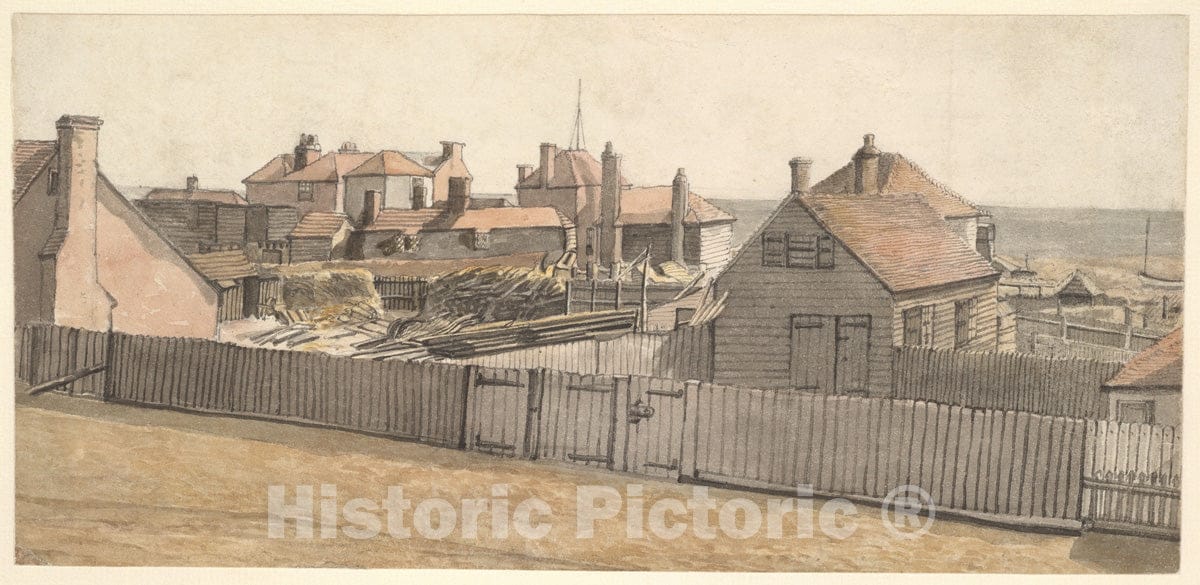 Art Print : William Henry Hunt - Fishermen's Cottages and Other Houses on The Beach at Hastings : Vintage Wall Art