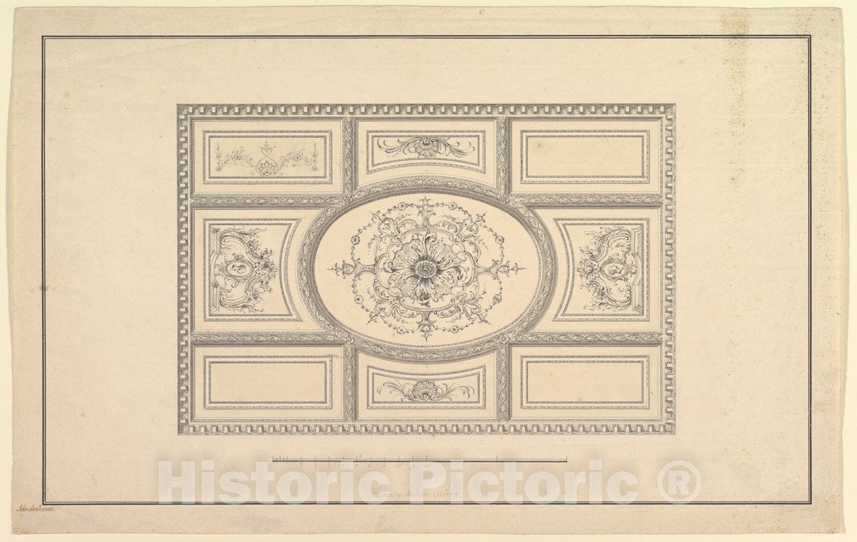 Art Print : John Sanderson - Design for Ceiling at Kirtlington Park, Oxfordshire : Vintage Wall Art