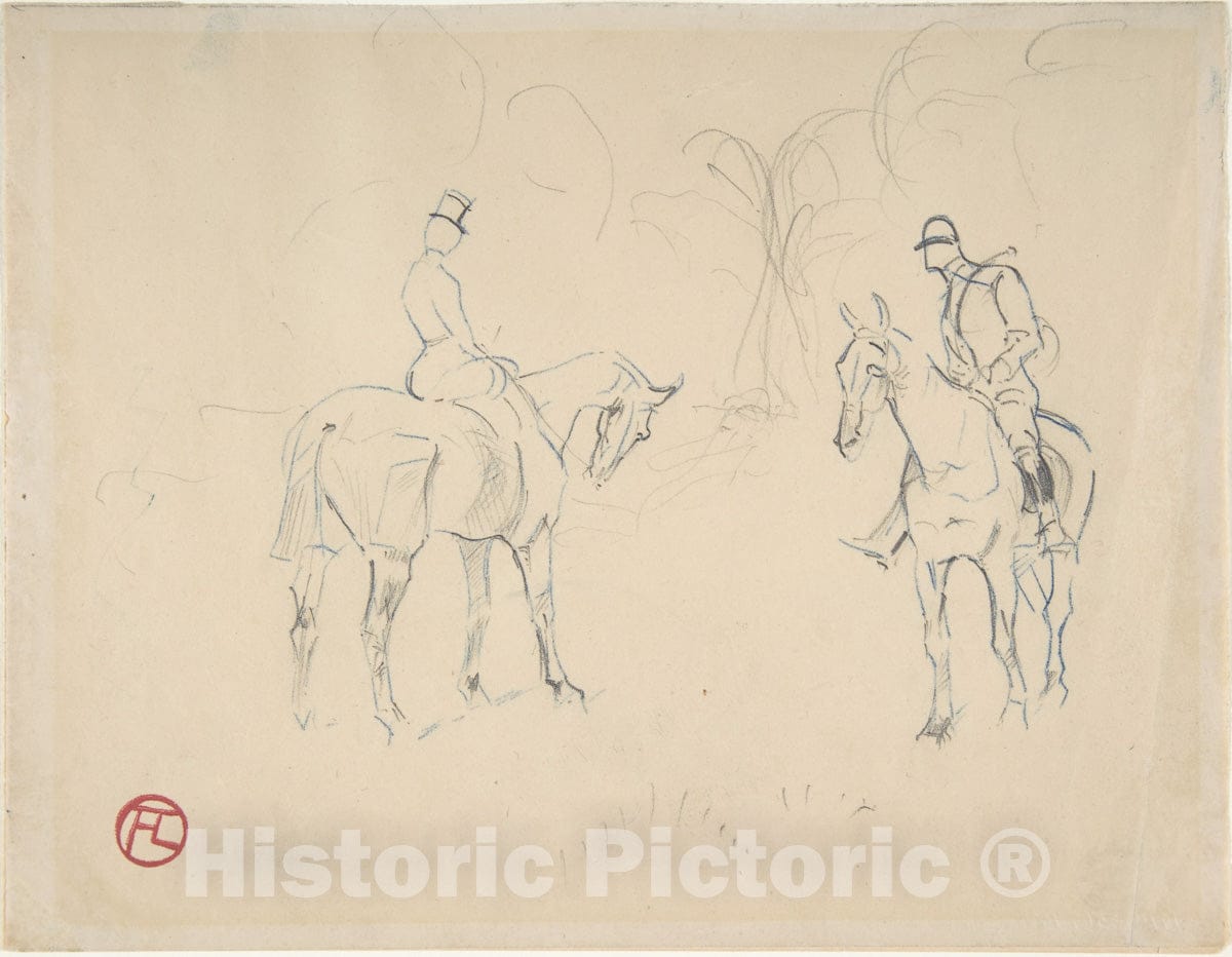 Art Print : Henri de Toulouse-Lautrec - A Woman and a Man on Horseback : Vintage Wall Art