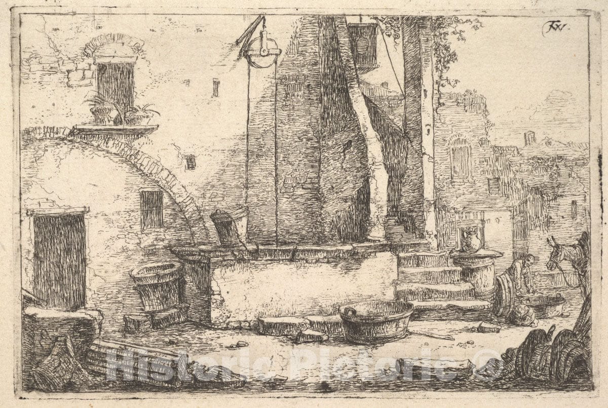 Art Print : Thomas Wijck - The Well, from The Series Landscape Scenes : Vintage Wall Art