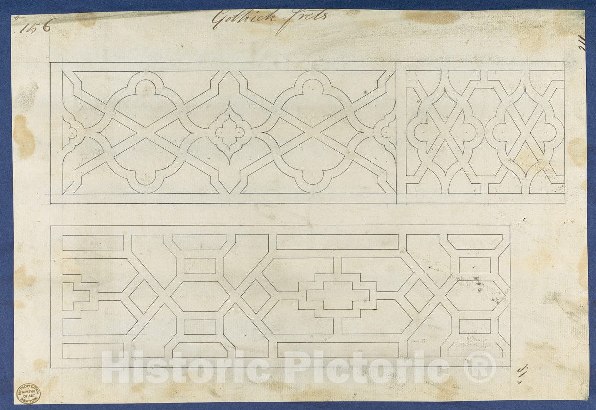 Art Print : Thomas Chippendale - Gothic Frets, from Chippendale Drawings, Vol. II : Vintage Wall Art