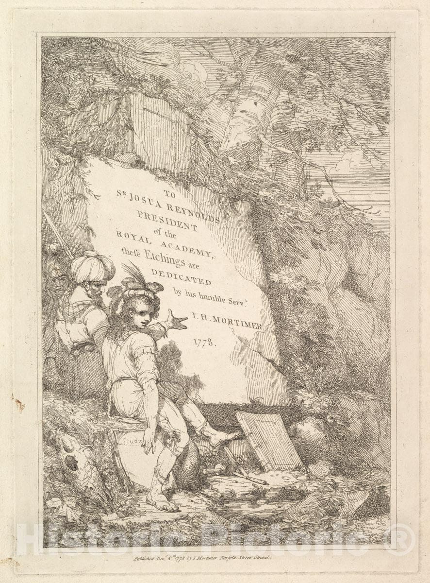 Art Print : Designed, Etched and published by John Hamilton Mortimer - Frontispiece (from Fifteen Etchings Dedicated to Sir Joshua Reynolds) : Vintage Wall Art