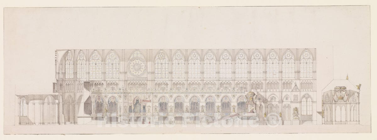 Art Print : Charles Percier - Cross Section of The Nave of Reims Cathedral : Vintage Wall Art
