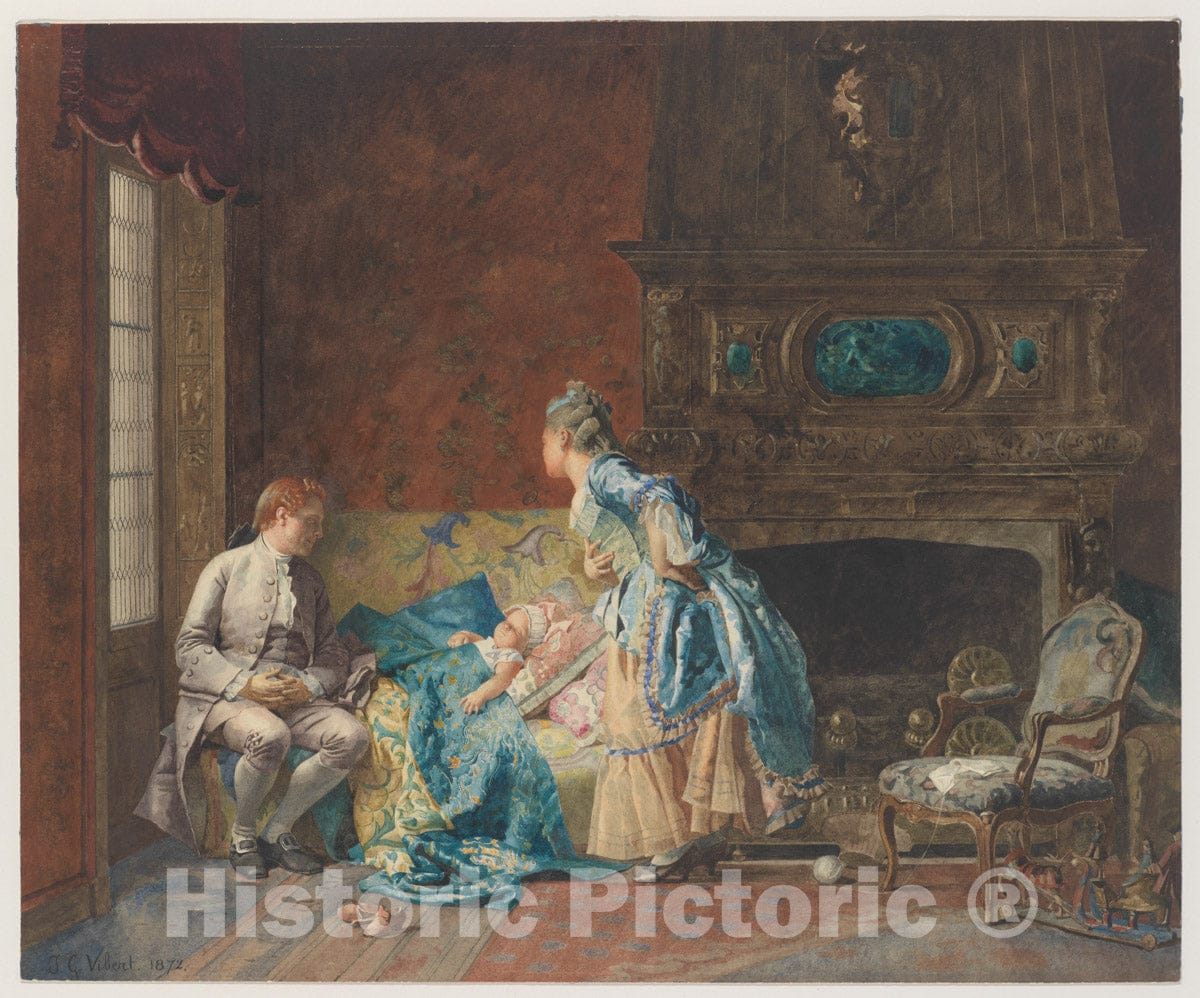 Art Print : Jean-Georges Vibert - The First Babe : Vintage Wall Art