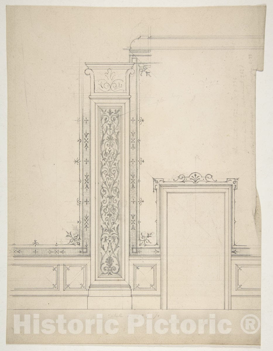 Art Print : Jules-Edmond-Charles Lachaise - Elevation of a Room with Designs for The Decoration of Walls and Wainscot : Vintage Wall Art