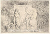 Art Print : A bas-Relief Depicting a Satyr at Left Holding Two Infants - Artist: Jean Honore Fragonard - Created: 1763 : Vintage Wall Art