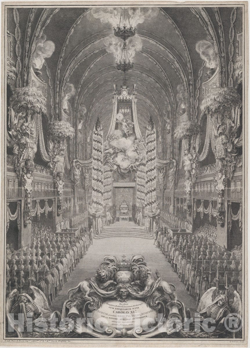 Art Print : Sébastien Leclerc I - Catafalque of Charles XI, King of Sweden, Riddarholm Church, Stockholm : Vintage Wall Art