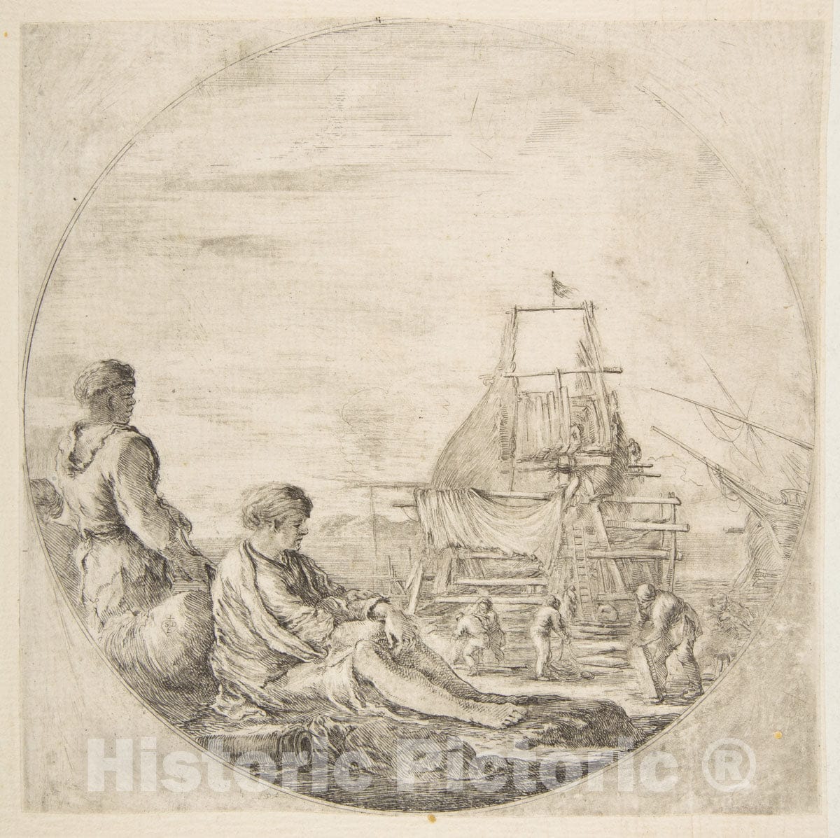 Art Print : Stefano Della Bella, Seated White Sailor and a Standing Negro Sailor - Vintage Wall Art