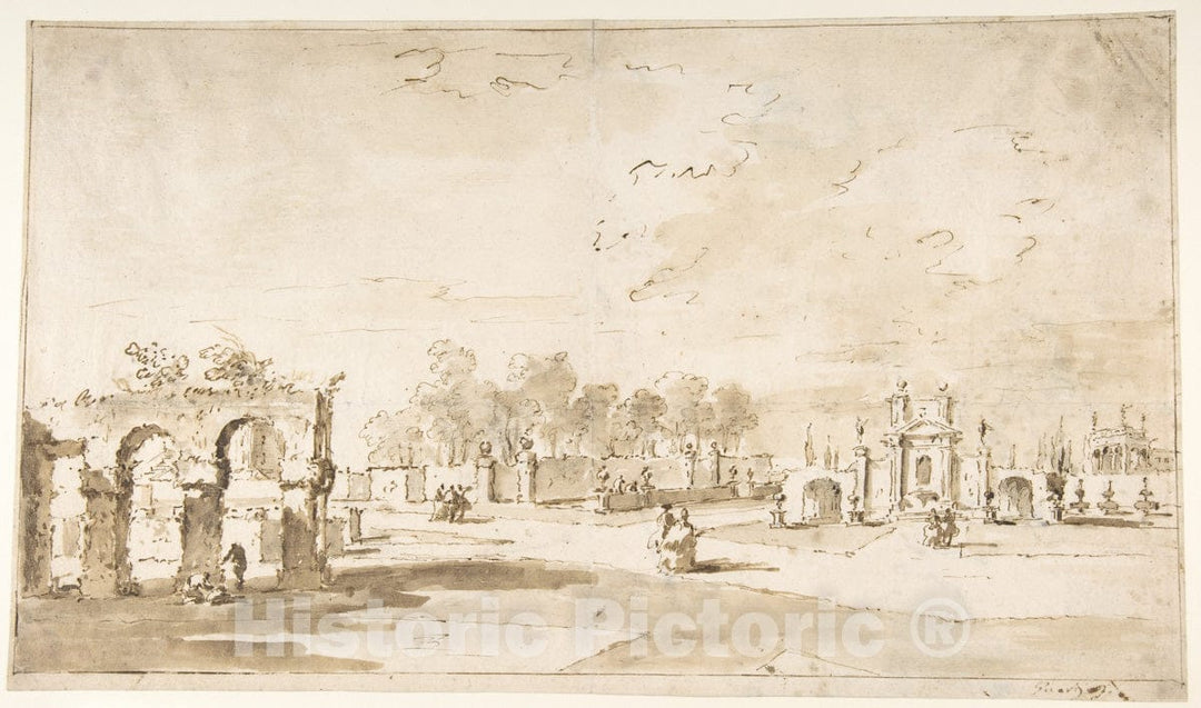 Art Print : Gardens of The Villa Correr, Near Stra - Artist: Francesco Guardi - Created: 1712–93 : Vintage Wall Art