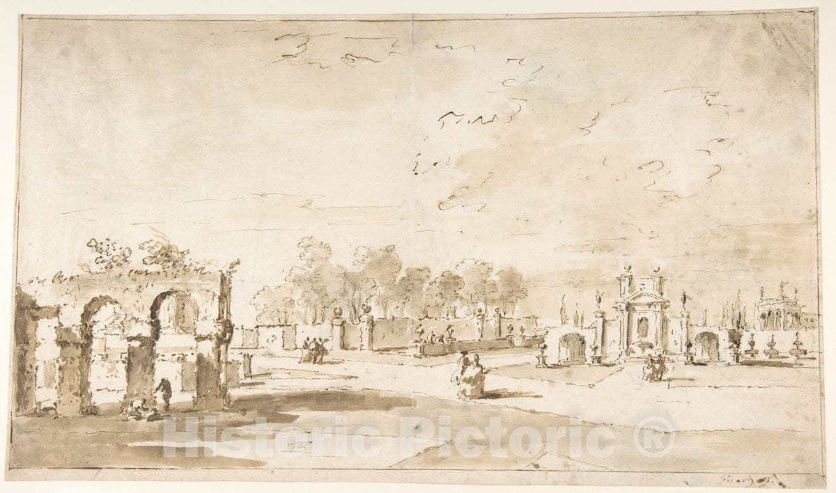 Art Print : Gardens of The Villa Correr, Near Stra - Artist: Francesco Guardi - Created: 1712–93 : Vintage Wall Art