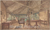 Art Print : British, 19th Century - European Men in an African Jungle Lodge : Vintage Wall Art