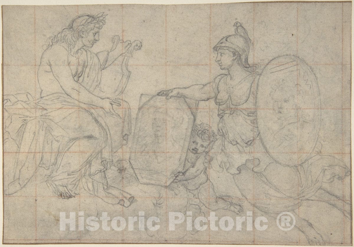 Art Print : Eustache Le Sueur - Minerva Presenting Two Portraits to Apollo : Vintage Wall Art