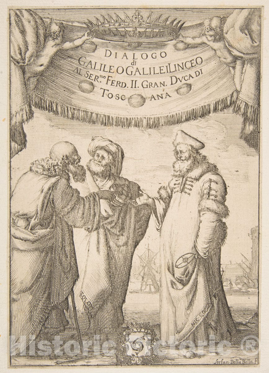 Art Print : Stefano Della Bella - Frontispiece for Dialogo di Galileo Galilei : Vintage Wall Art