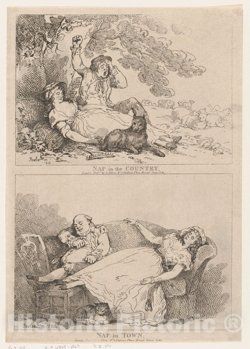 Art Print : Thomas Rowlandson - Nap in The Country, Nap in Town : Vintage Wall Art