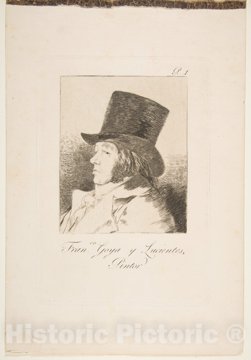 Art Print : Goya - Plate 1 from 'Los Caprichos': Self-Portrait of Goya (Franco. Goya e Lucientes, Pintor) 1 : Vintage Wall Art