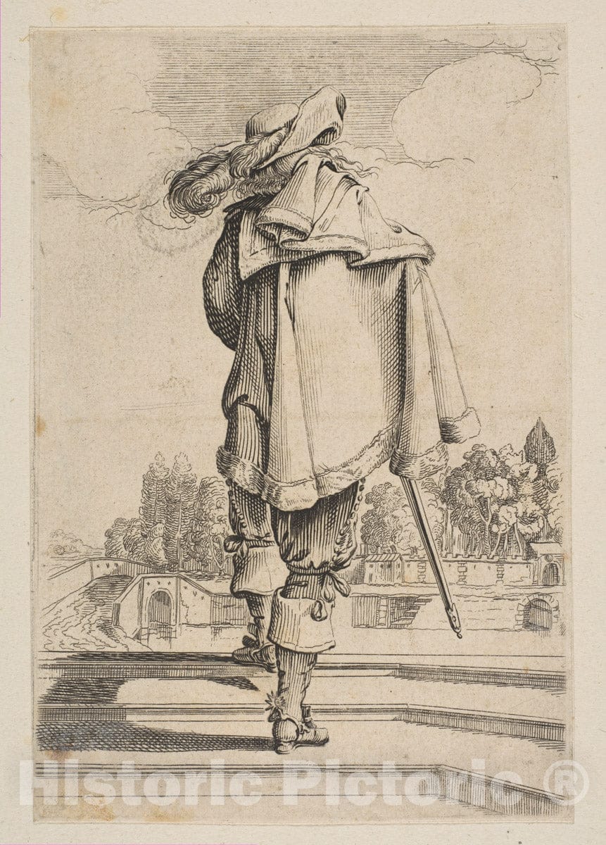 Art Print : Anonymous, French, 17th Century - Gentleman in a Cape and Plumed Hat Seen from The Back : Vintage Wall Art