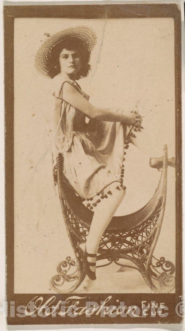 Photo Print : Actress Perched on Elaborate Chair, from The Actresses Series (N664) Promoting Old Fashion Fine Cut Tobacco : Vintage Wall Art
