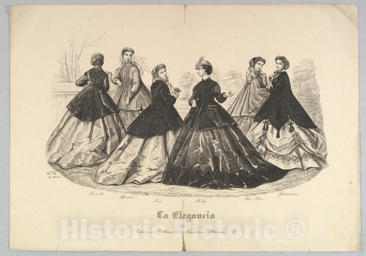 Art Print : Hélöise Leloir - Six Women Outdoors, No. 676, from La Elegancia : Vintage Wall Art