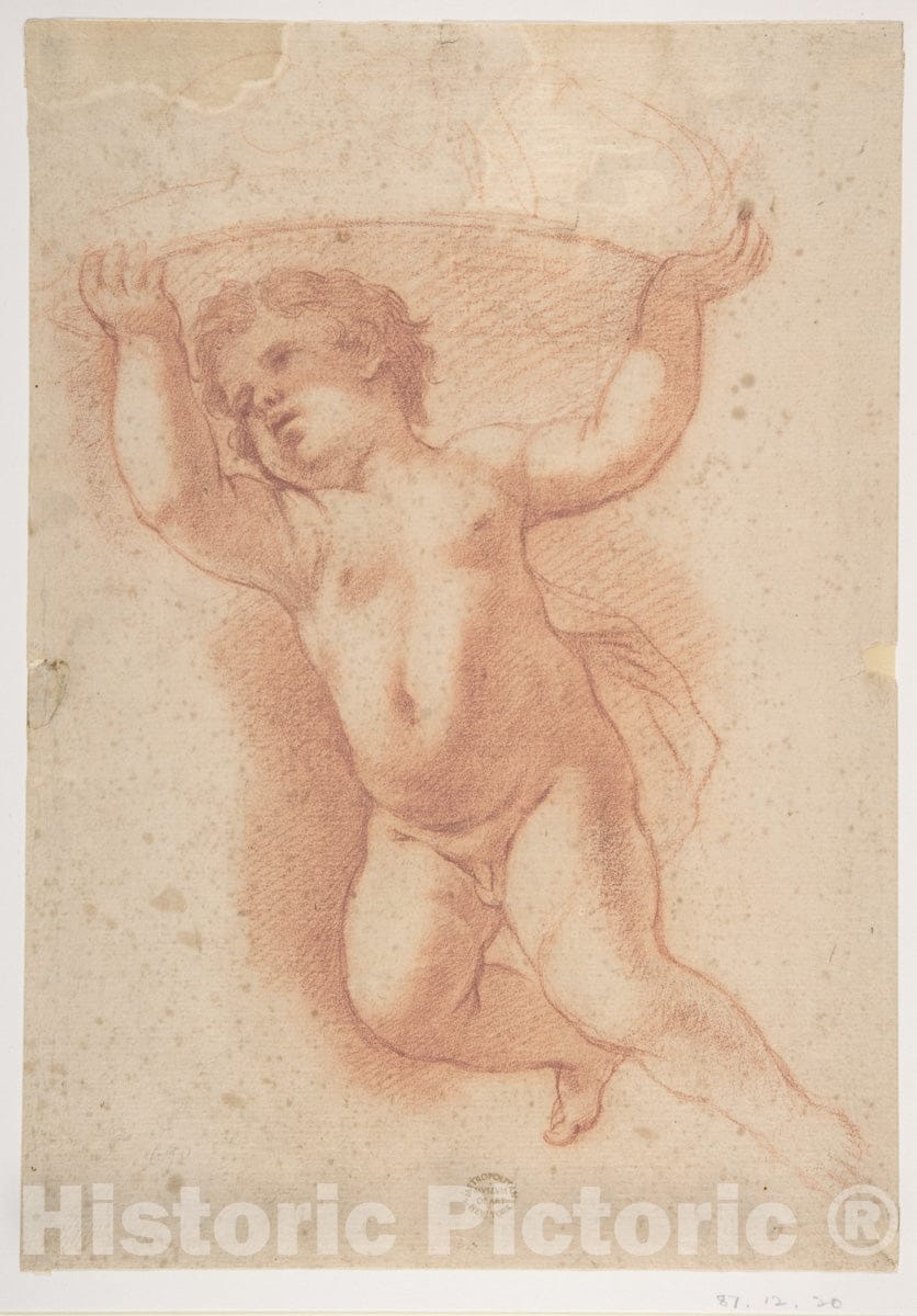 Art Print : Anton Domenico Gabbiani - Flying Putto Supporting a Crown : Vintage Wall Art