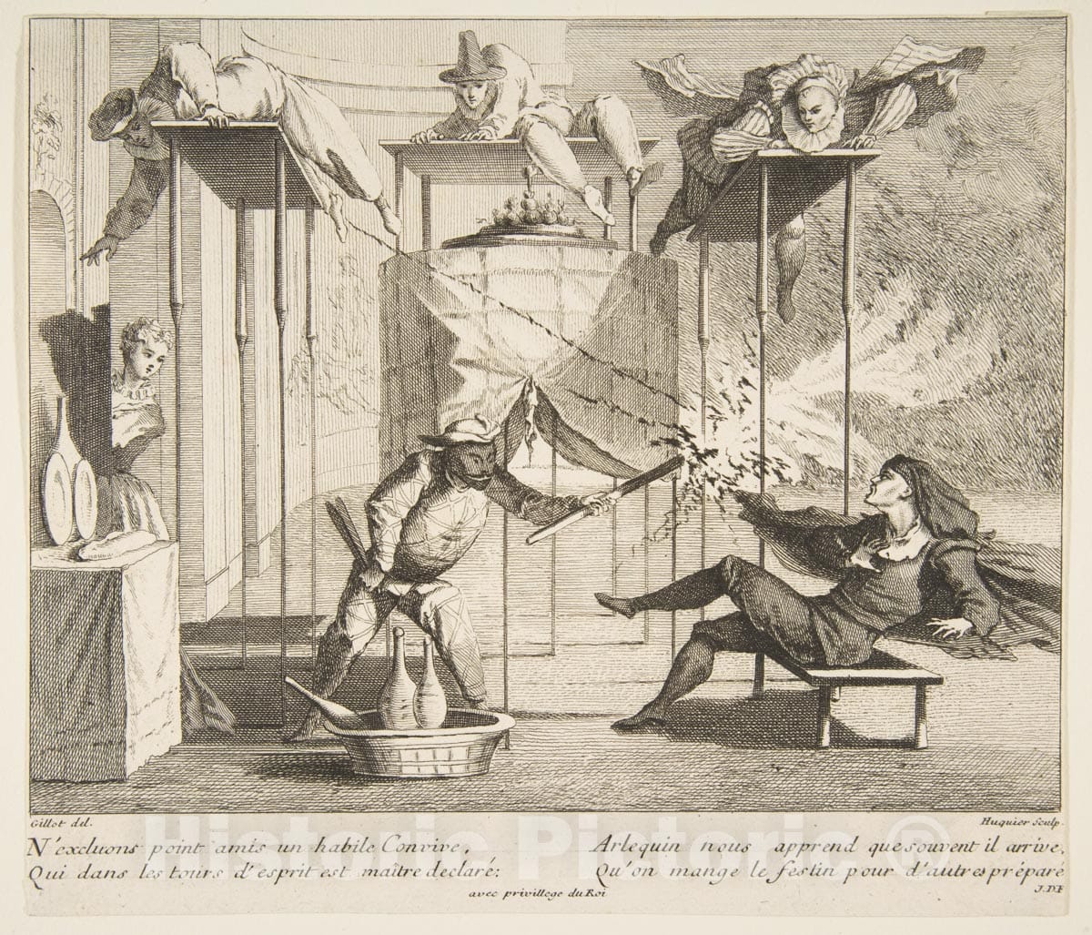 Art Print : Claude Gillot - Harlequin menaces Scaramouche with a Torch : Vintage Wall Art