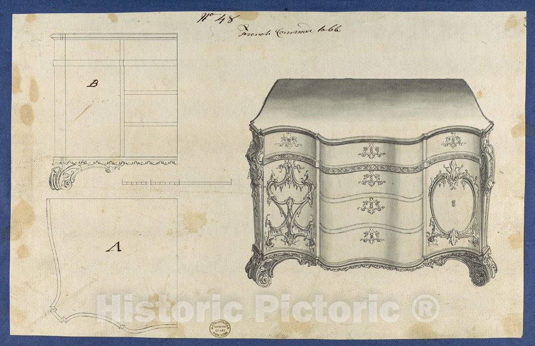 Art Print : Thomas Chippendale - French Commode Table, from Chippendale Drawings, Vol. II 2 : Vintage Wall Art