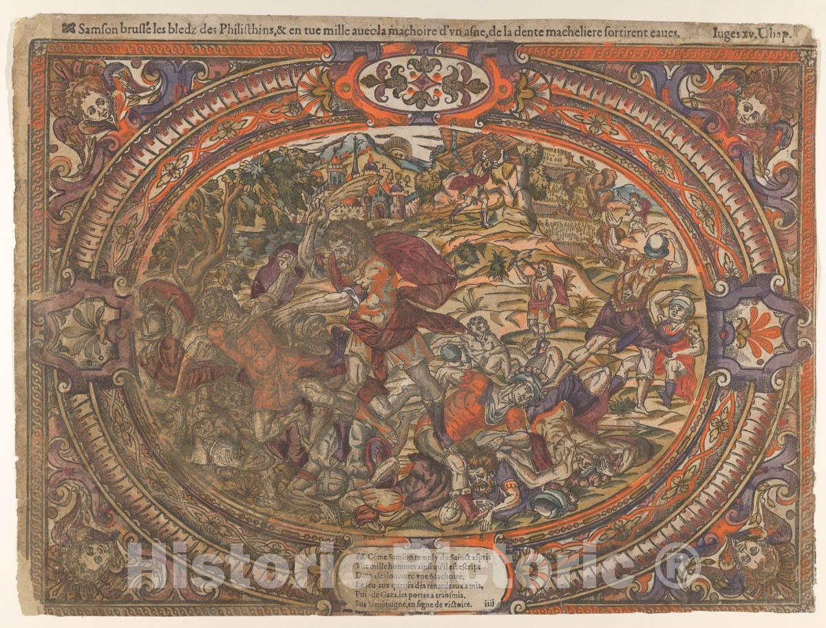Art Print : Anonymous, French, 16th Century - Battle Against The Philistines, from The Story of Samson : Vintage Wall Art