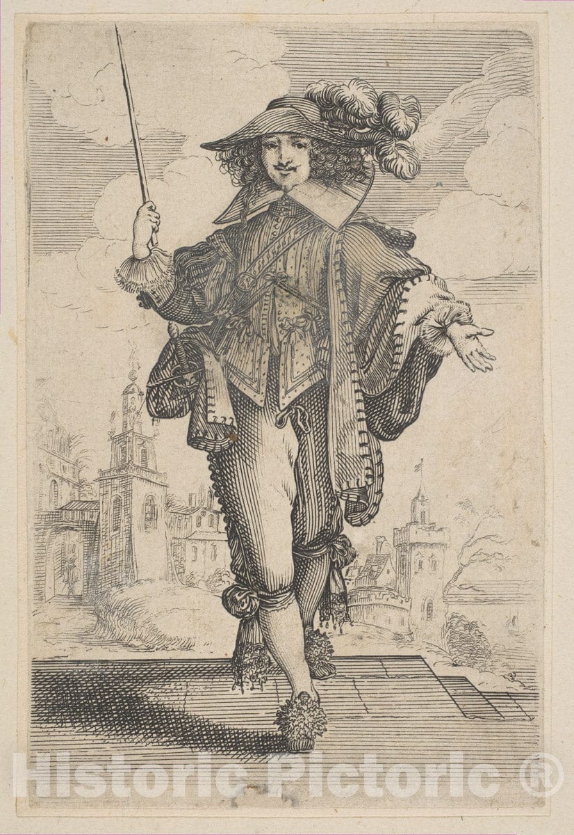 Art Print : Anonymous, French, 17th Century - Gentleman Holding a Crop : Vintage Wall Art