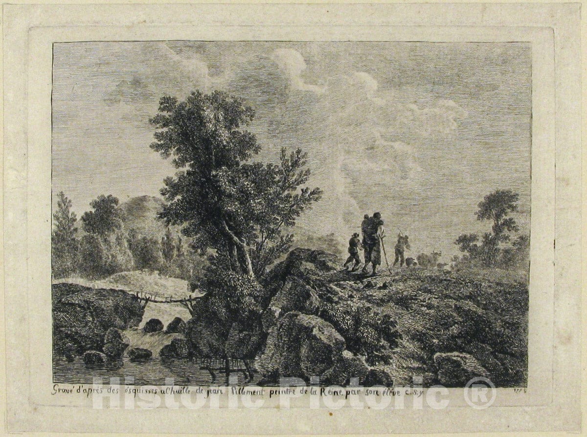 Art Print : Anonymous - Peasants in a Landscape : Vintage Wall Art
