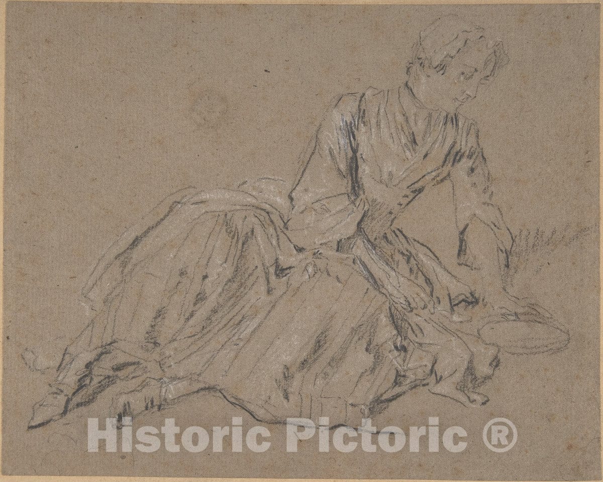 Art Print : Nicolas Lancret - Woman Seated on The Ground : Vintage Wall Art