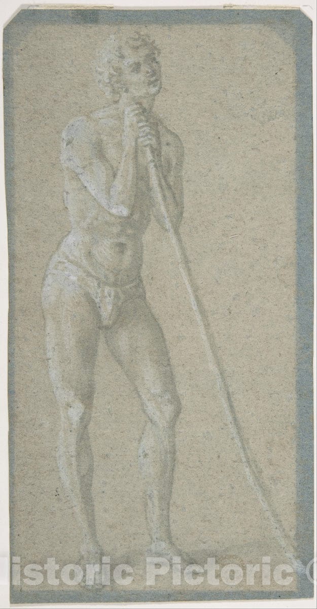 Art Print : Domenico Veneziano - Standing Youth Leaning on a Long Staff (Recto)